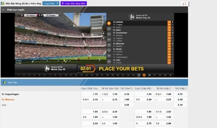 Tìm Hiểu Cá Cược Thể Thao Ảo 8KBet: Hành Trình Giải Trí Đỉnh Cao 2 Giao diện đặt cược thể thao ảo 8KBet